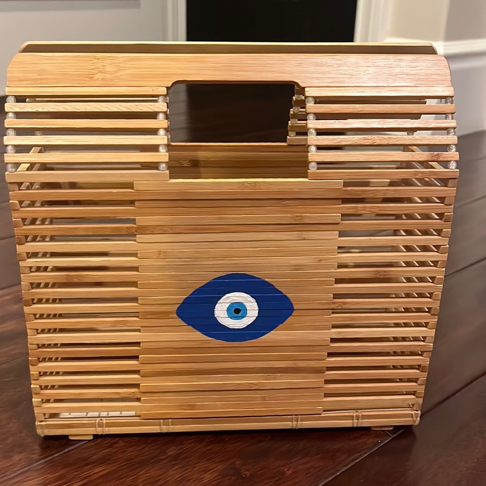 Wood clutch with Evil Eye Painted on